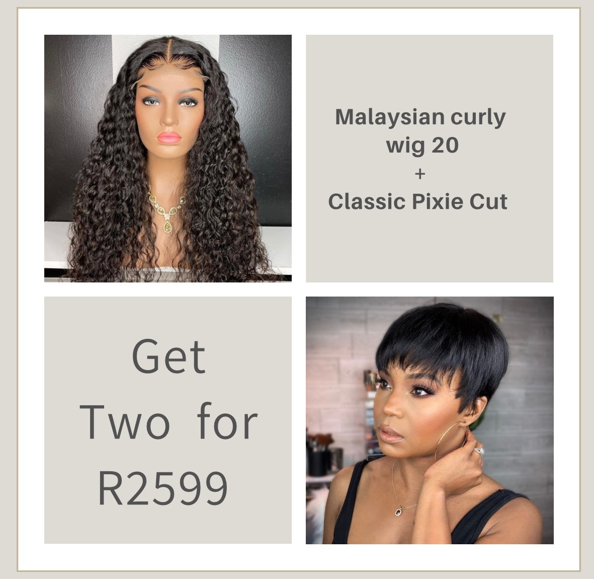 Malaysian curly Pixie Cut Tow Wigs Combs