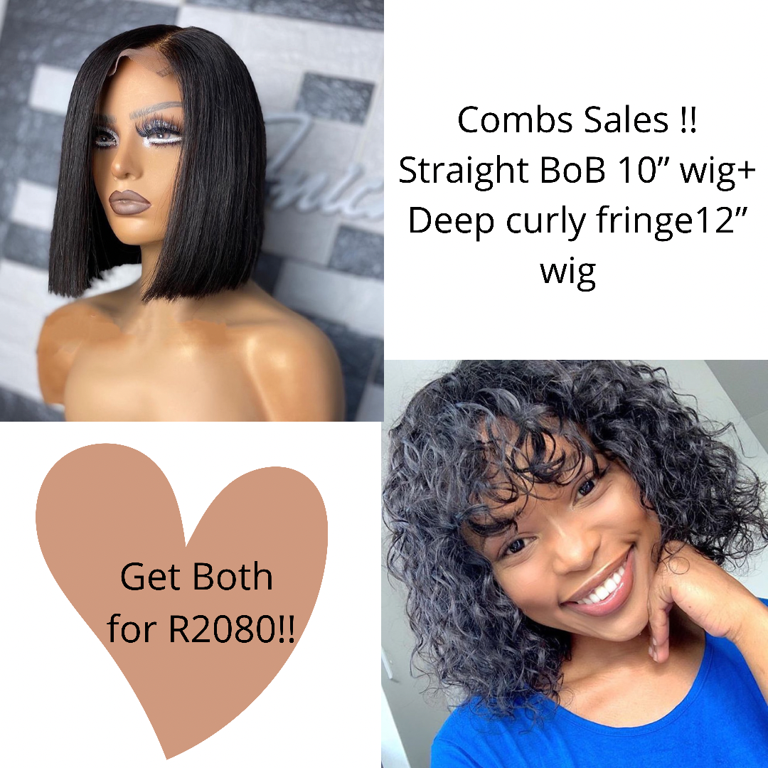 Straight BoB 10 inch with Deep Curly Fringe 12 inch Wig
