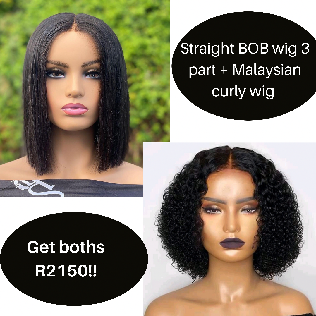 Straight BoB with Malaysian Jerry Curly 10 inch Wigs