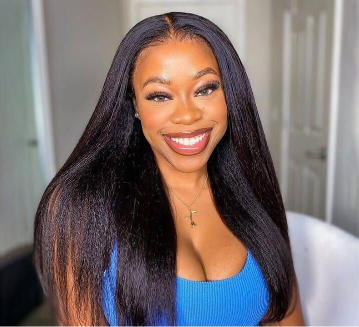 Kinky Straight Human Hair Lace Front 22 inch Wig