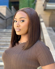 12 Inch Chocolate Brown Glueless Human Hair Bob Wig