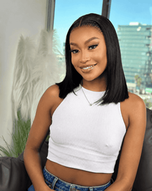 12 Inch Pre - Bleached Straight Frontal Human Hair Bob Wig