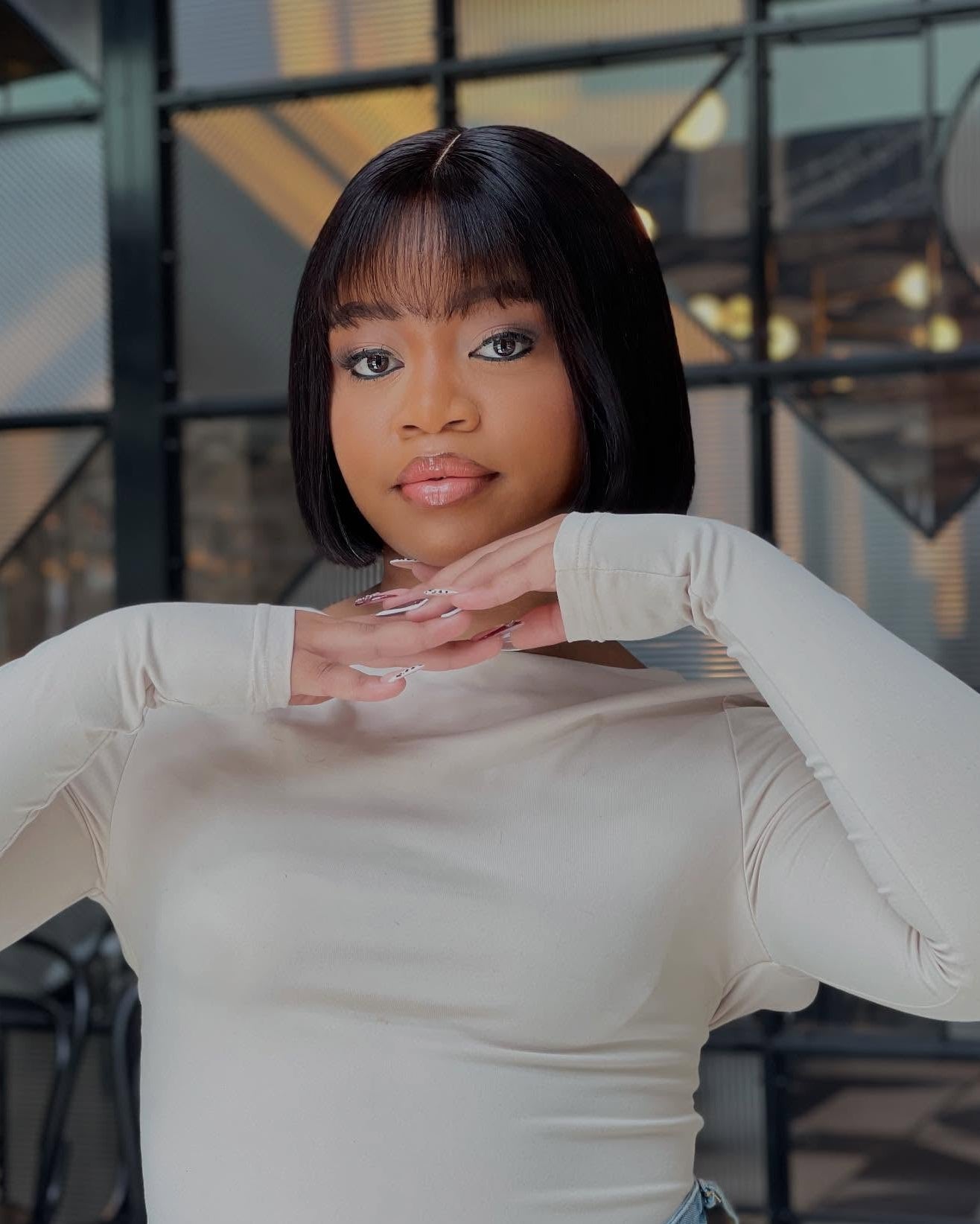 8 Inch Raw Human Hair Bob Wig With Bangs