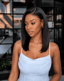 14 Inch Pre - Bleached Straight Frontal Human Hair Bob Wig