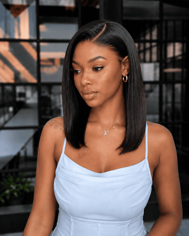 14 Inch Pre - Bleached Straight Frontal Human Hair Bob Wig