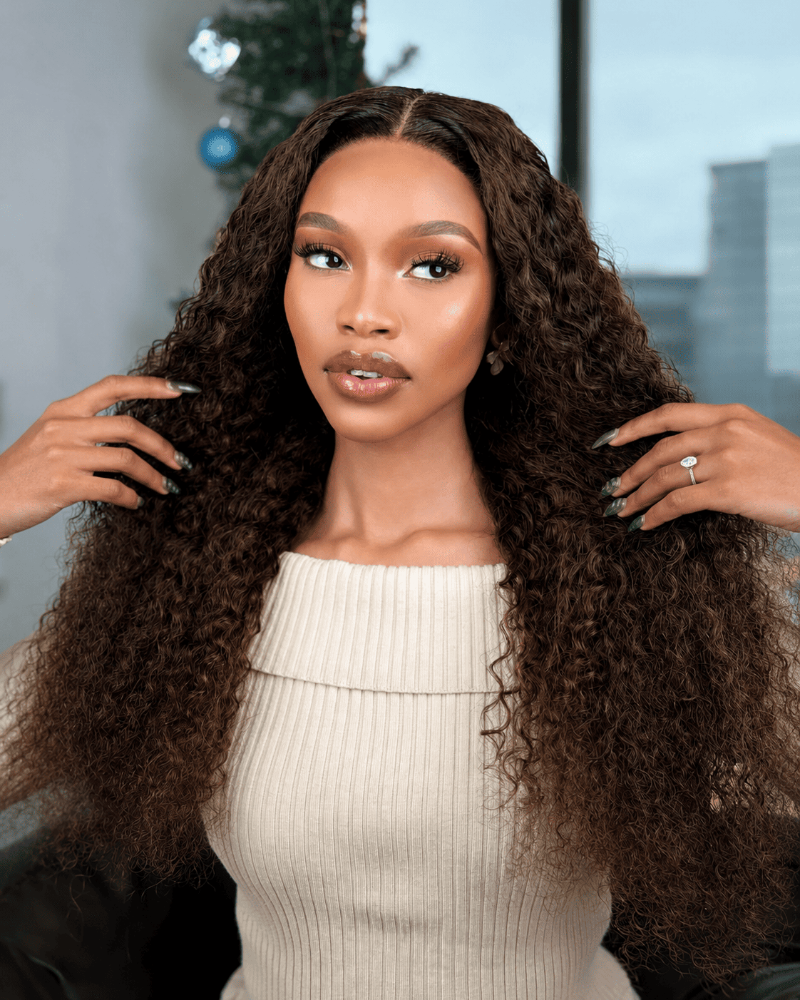24 Inch Brown Water Curly Glueless Human Hair Wig