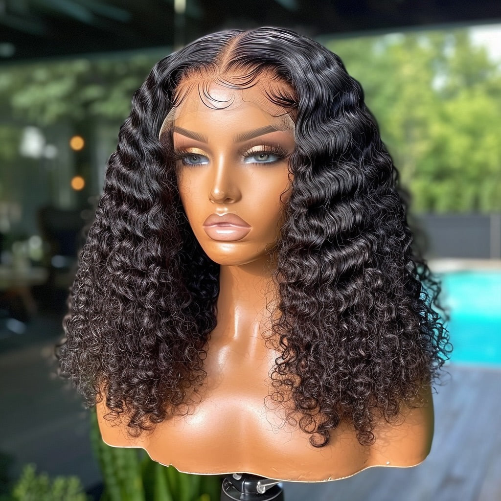 Double Drawn Wear And Go Water Weave With 5 X5 Lace Wigs