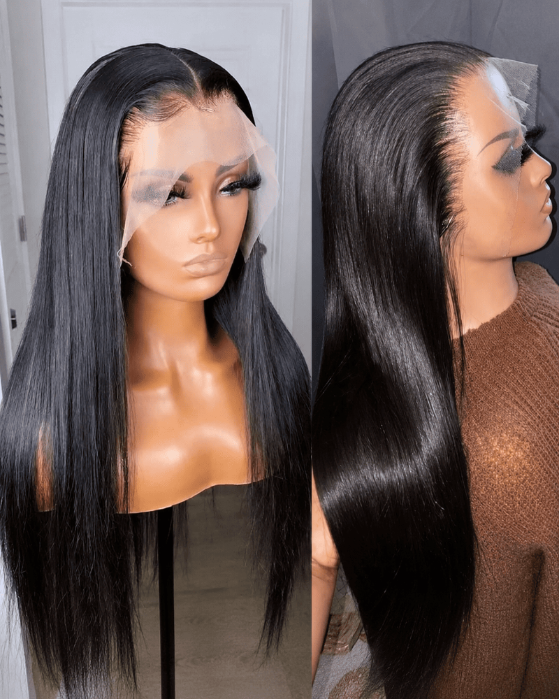 HD Transparent Lace Pre- Bleached Straight  Frontal Wig Human Hair