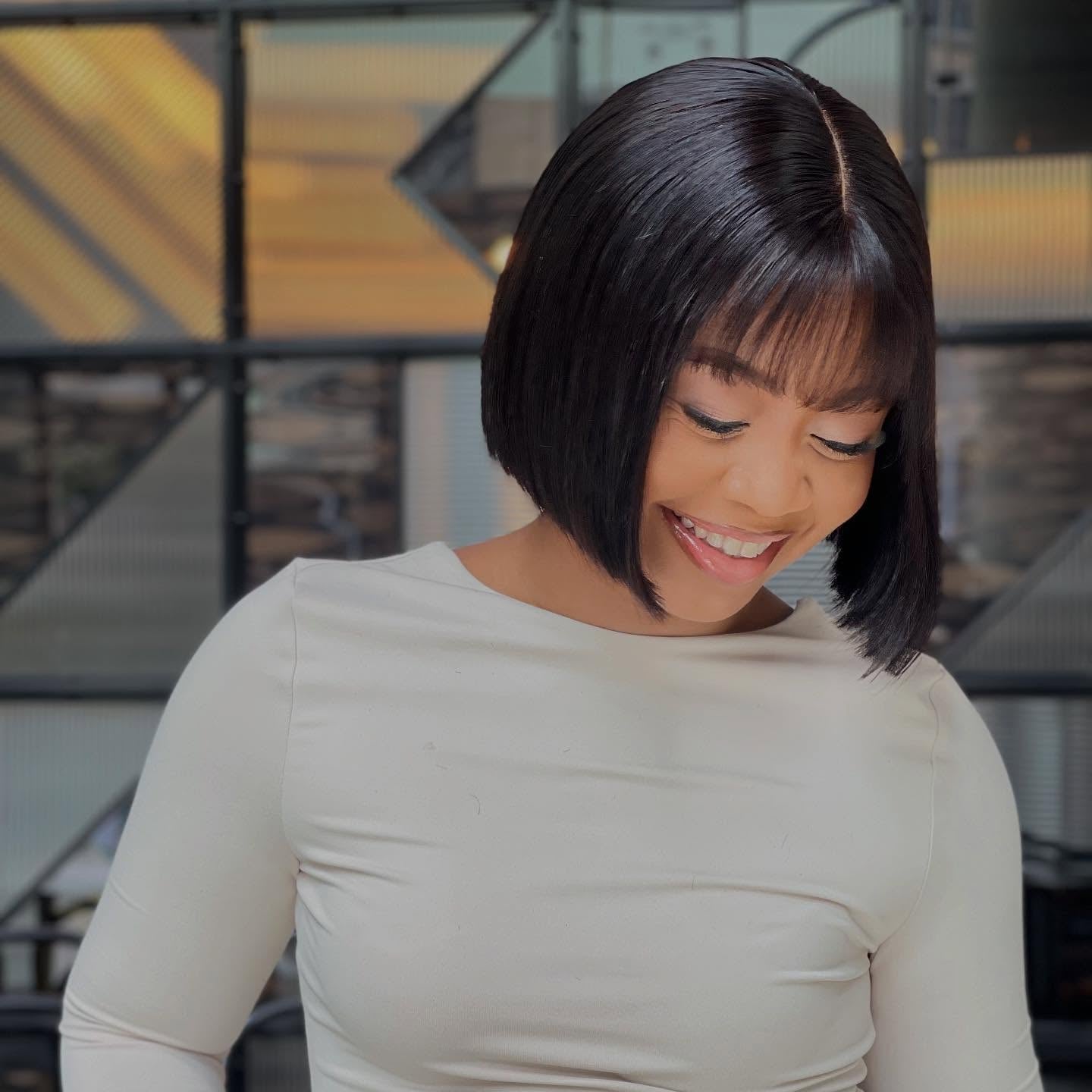 8 Inch Raw Human Hair Bob Wig With Bangs