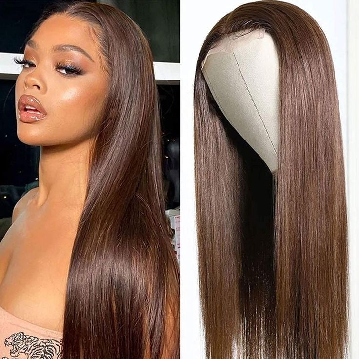 Chocolate Brown Straight Lace Frontal Human Hair Wig