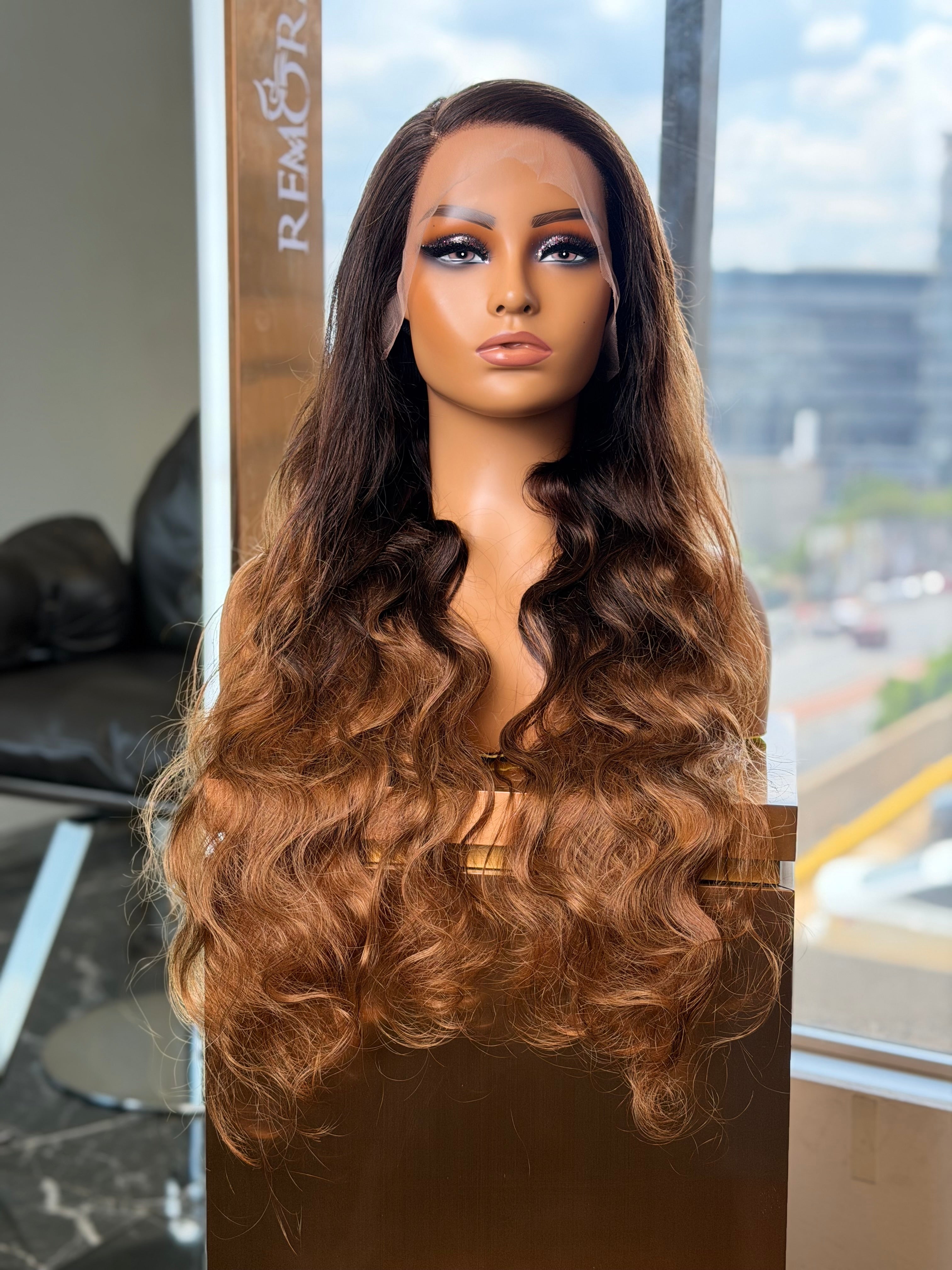 28 Inch Ombre Honey Brown Body Wave Human Hair Wig