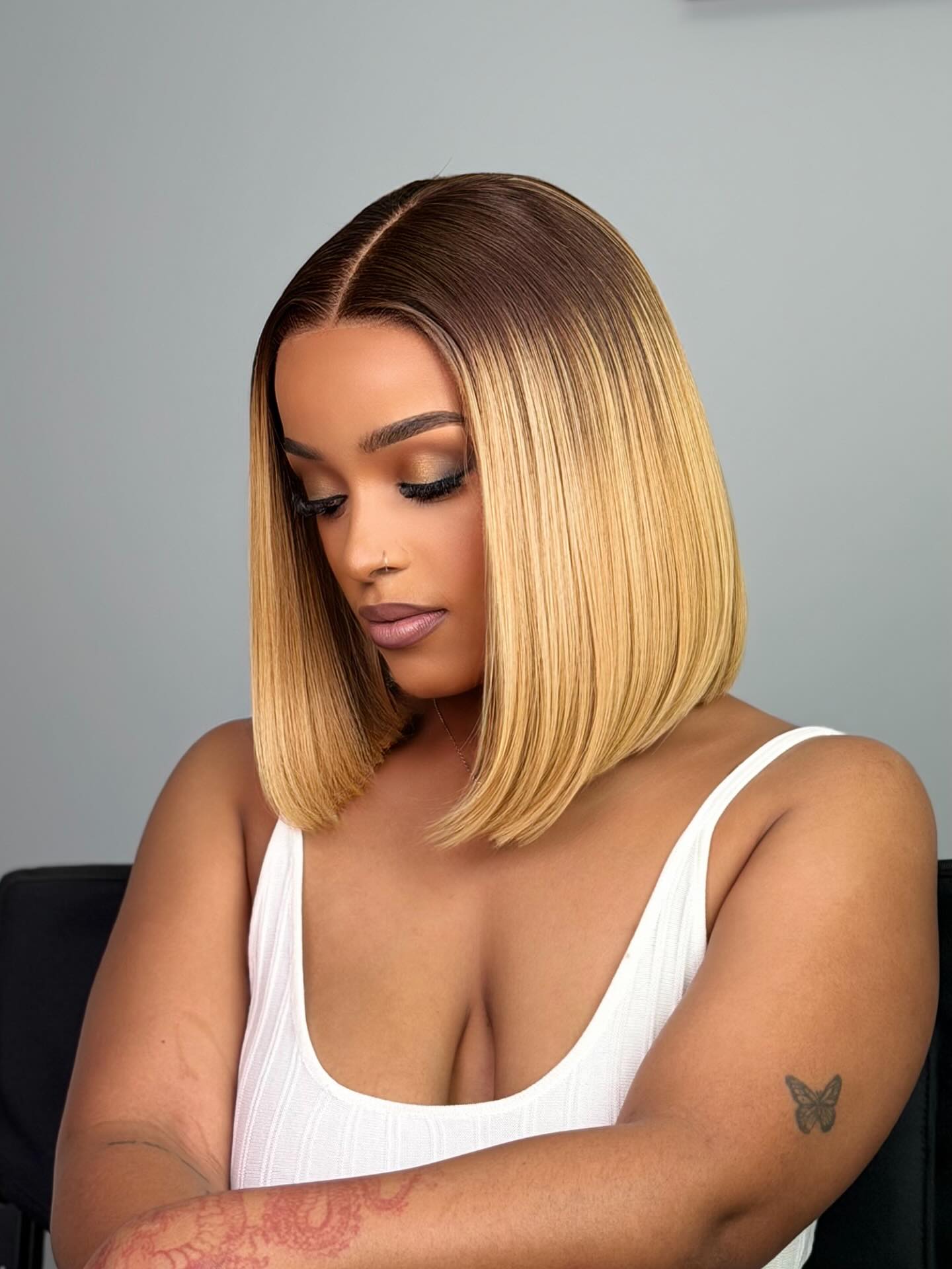 Sleek Blonde Ombre Glueless Bob Wig Human Hair