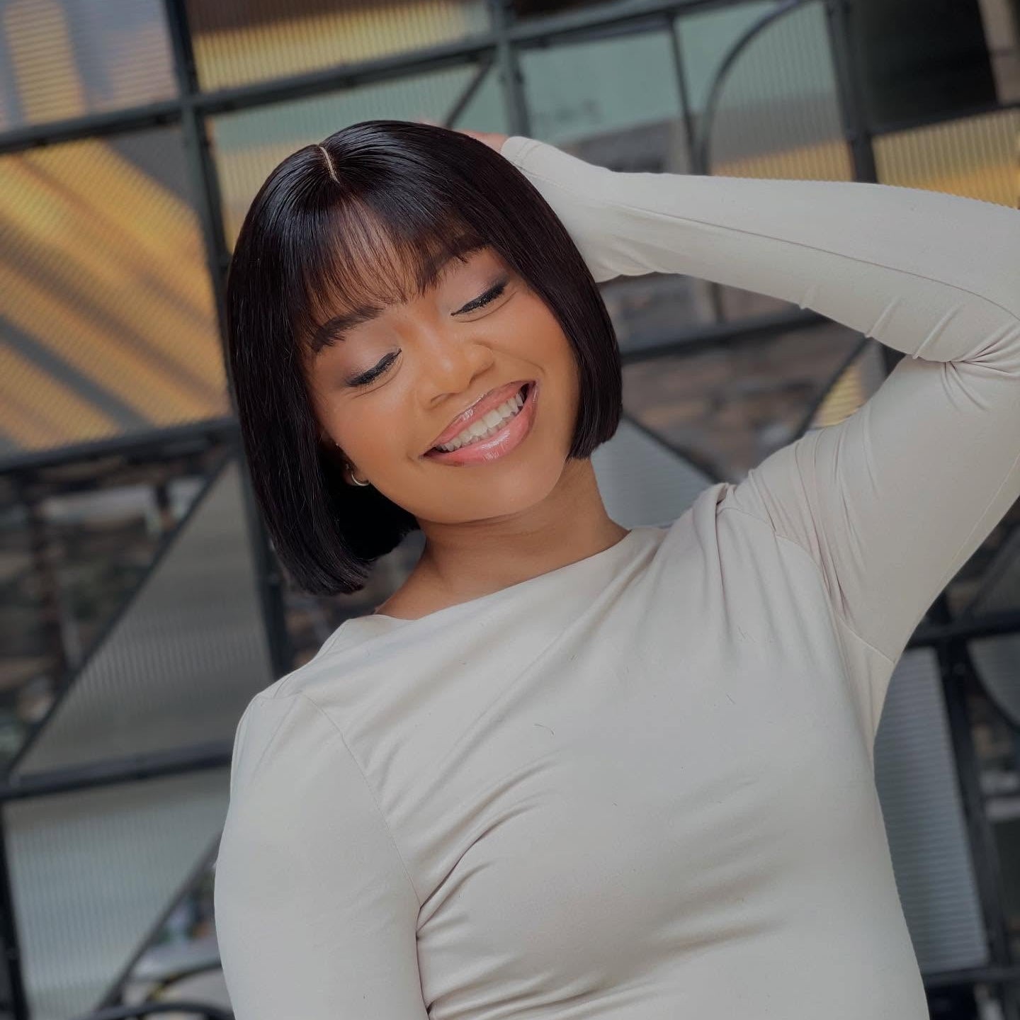 8 Inch Raw Human Hair Bob Wig With Bangs