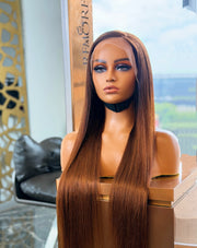 28 Inch Ombre Chocolate Brown Straight Frontal Human Hair Wig