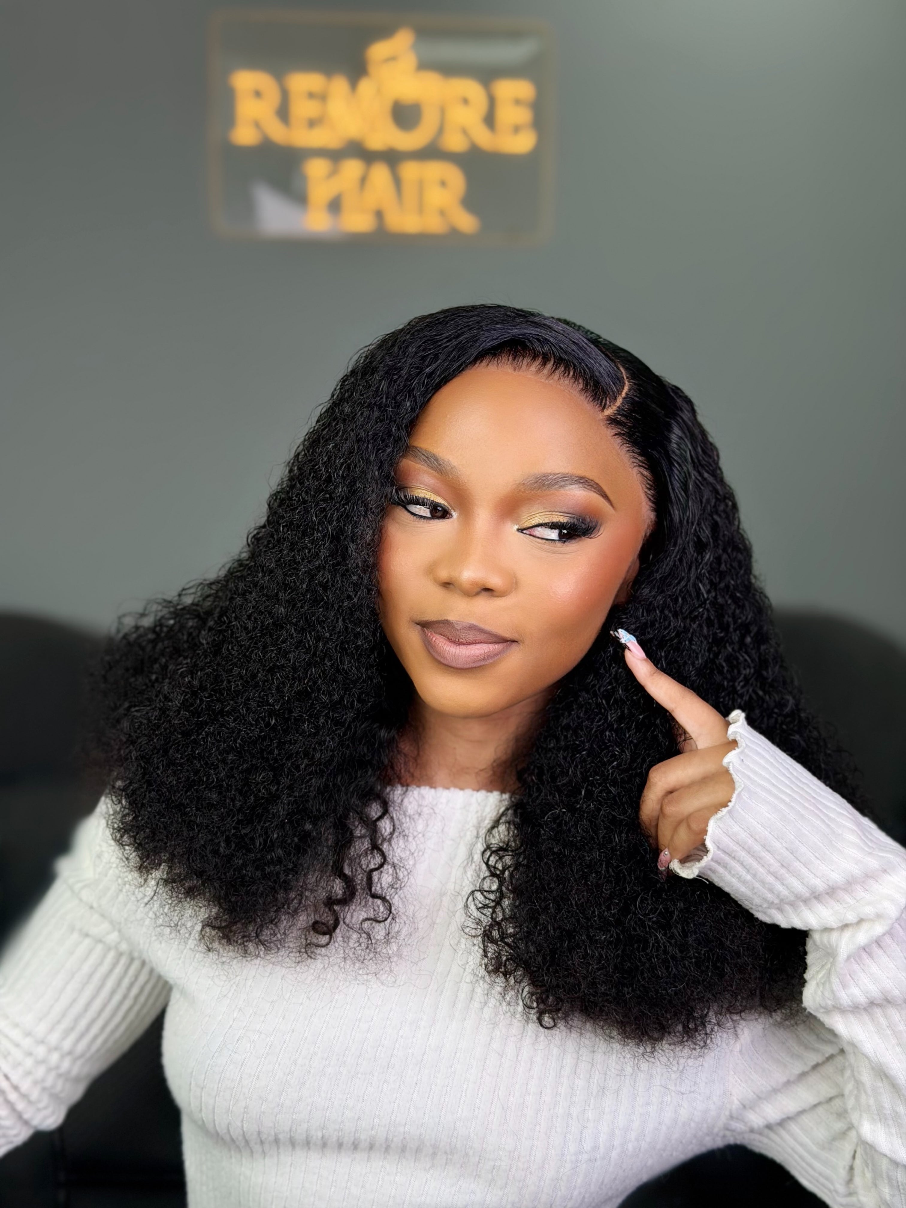 20 Inch Glueless Kinky Curly Human Hair Wig with 13x4 Frontal