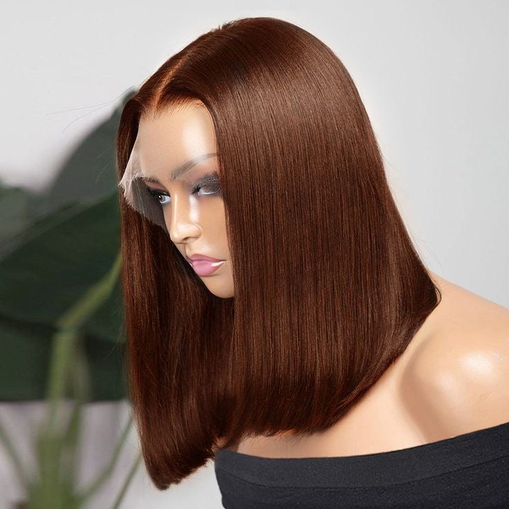 Chocolate Brown Frontal Human Hair Bob Wig