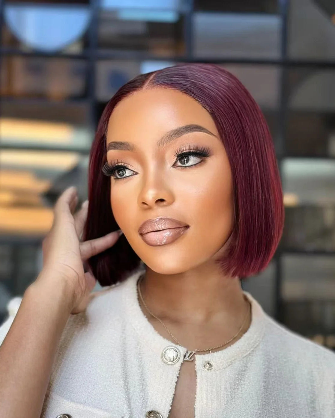 8 Inch Burgundy Glueless Bob Wig