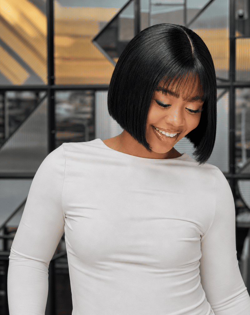 8 Inch Raw Human Hair Bob Wig With Bangs