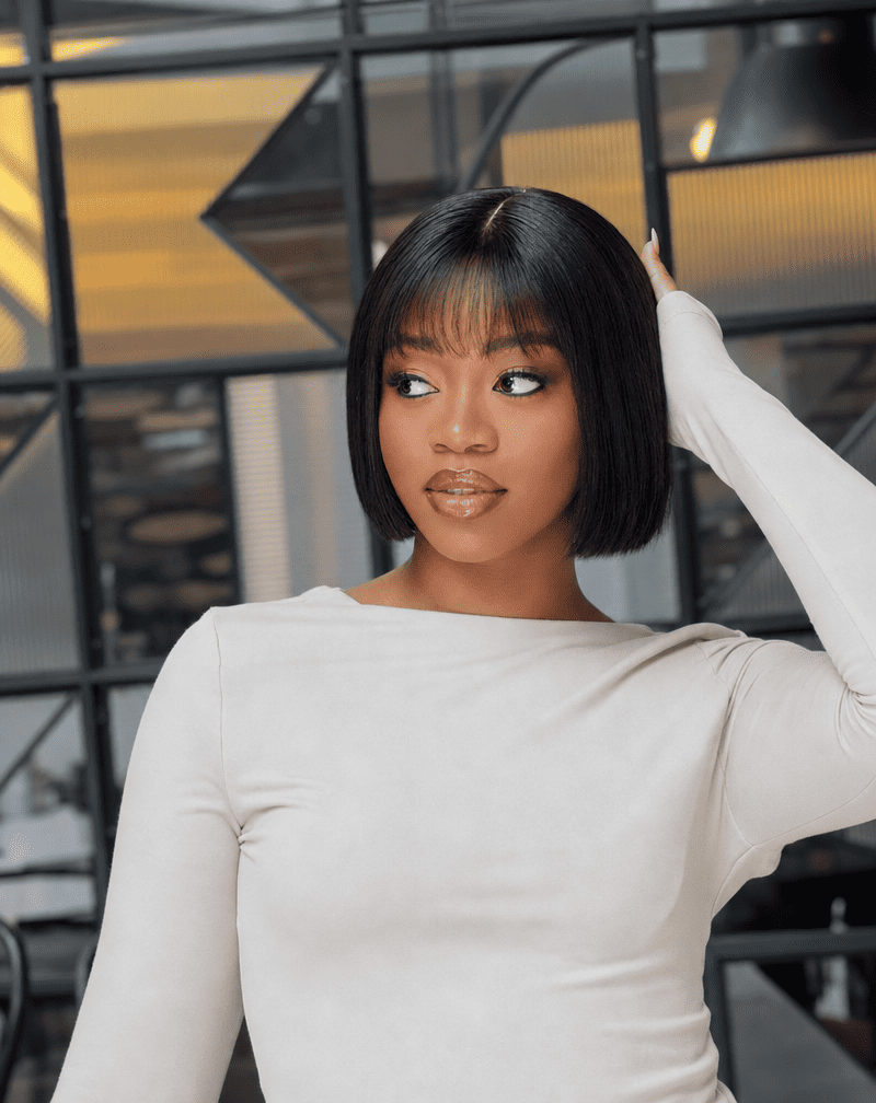 8 Inch Raw Human Hair Bob Wig With Bangs