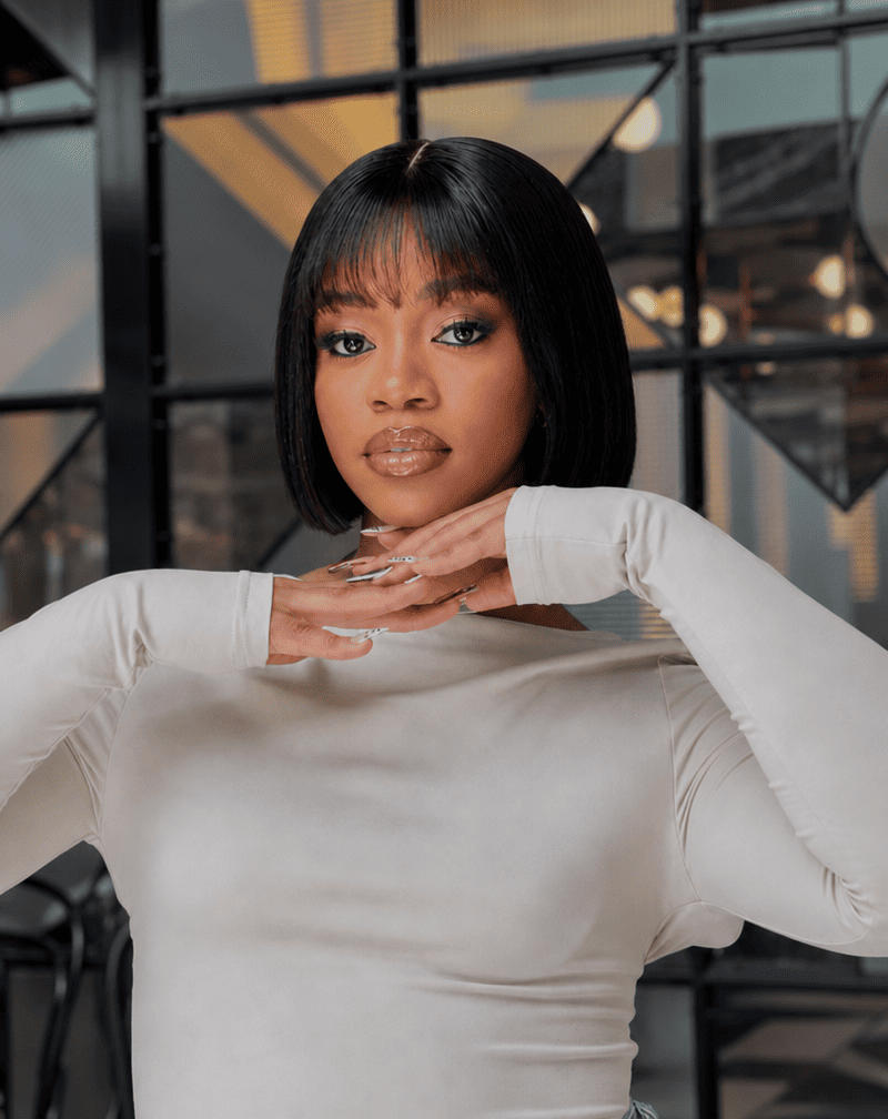 8 Inch Raw Human Hair Bob Wig With Bangs
