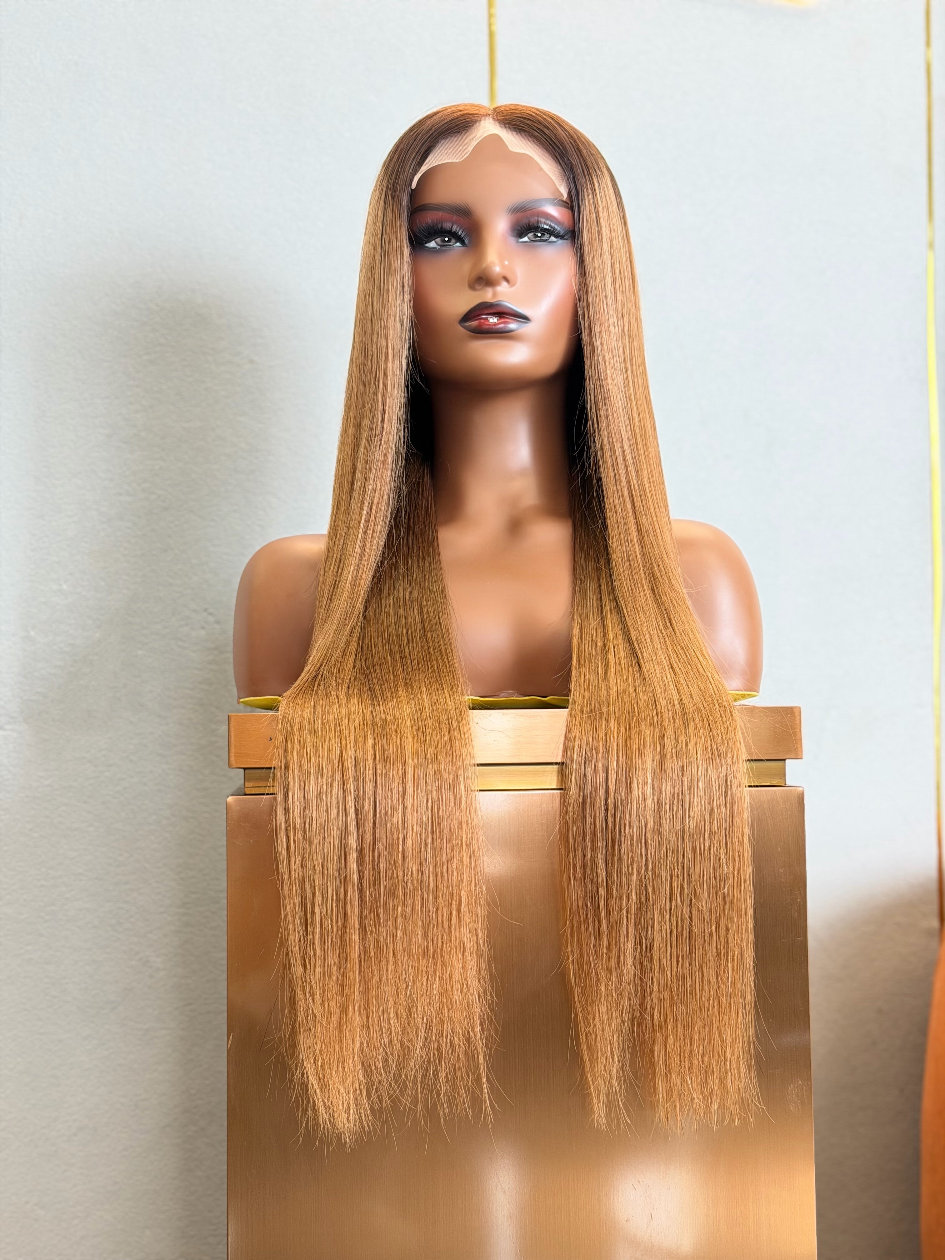 28 Inch Ombre Chestnut Brown Glueless Human Hair Wig