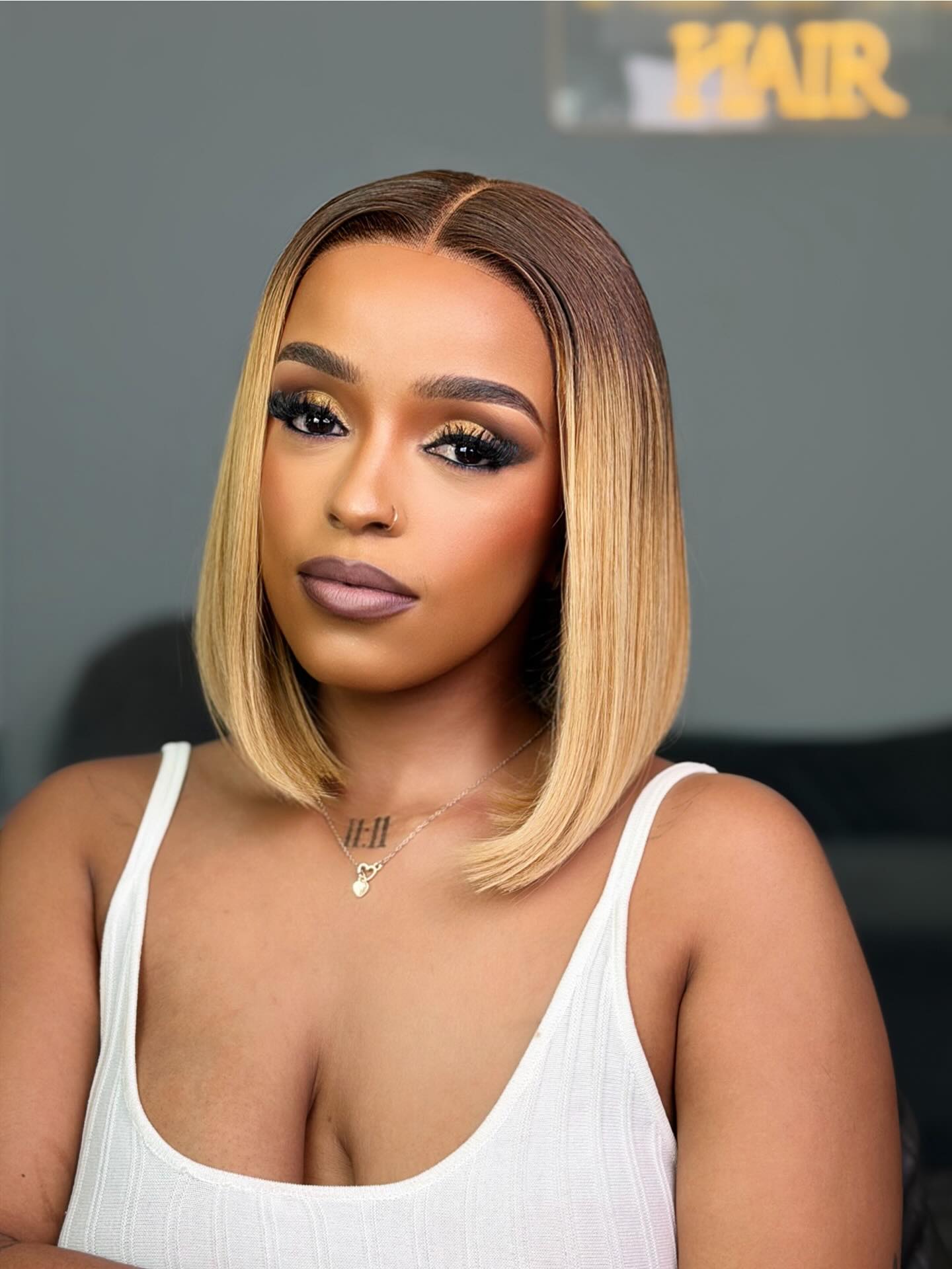 Sleek Blonde Ombre Glueless Bob Wig Human Hair
