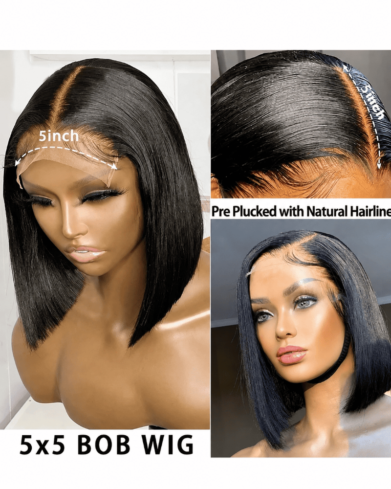 Pre-Bleached 5X5 Glueless Human Hair Bob Wig (8 - 14 Inch)