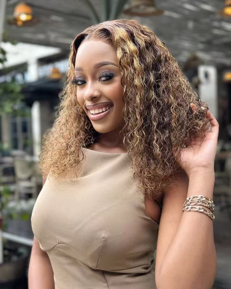 14 Inch Highlight Water Curly 5x5 Glueless Human Hair Wig