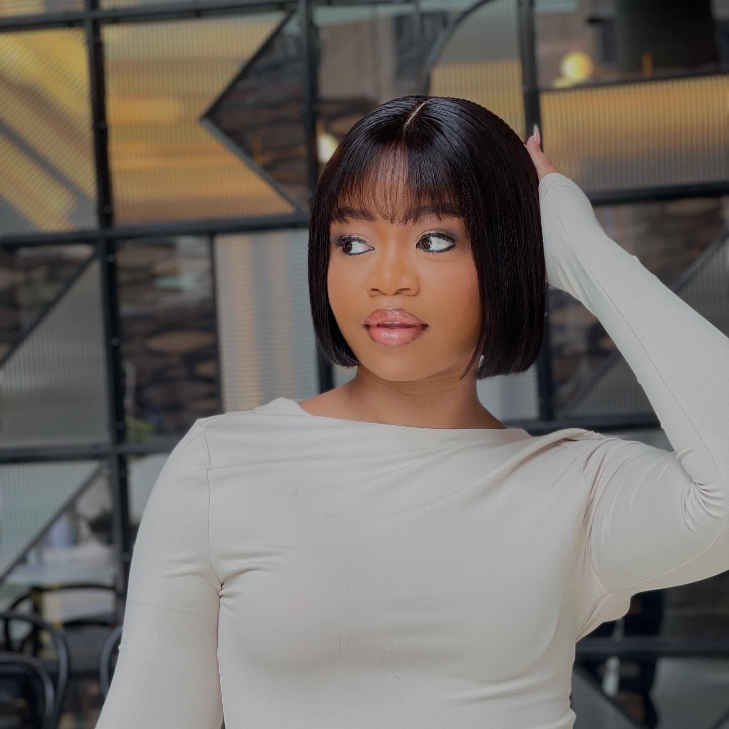 8 Inch Raw Human Hair Bob Wig With Bangs