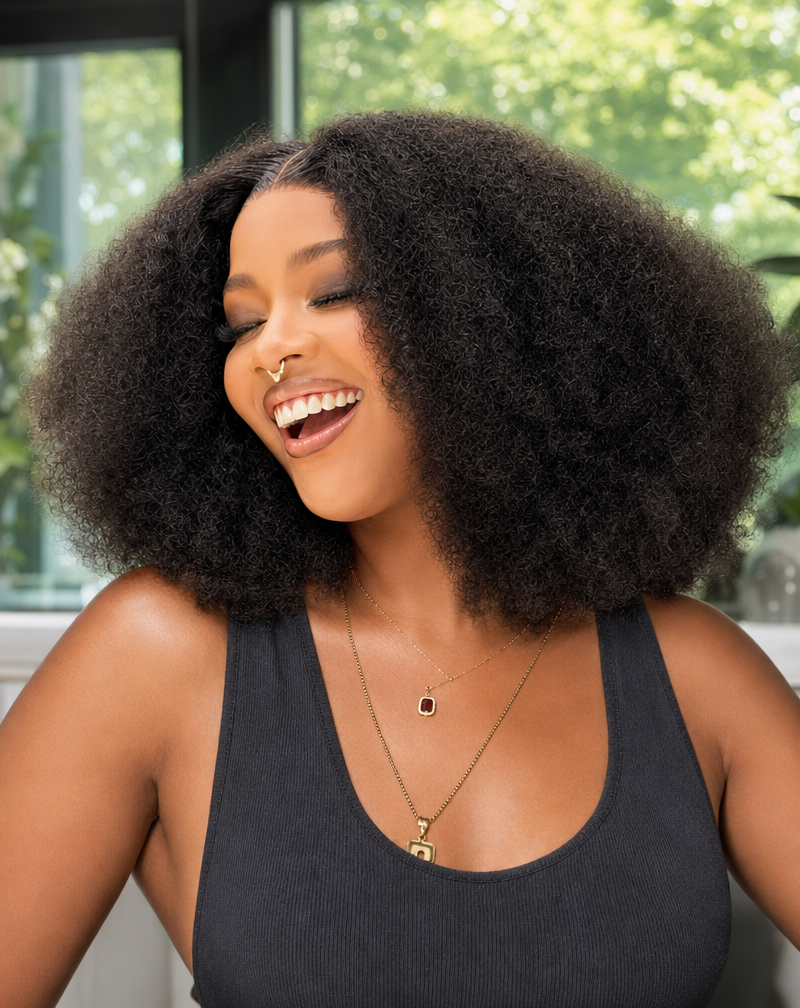 14 Inch Afro Kinky Curly Human Hair Wig
