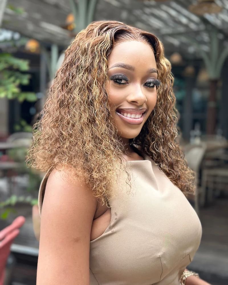 14 Inch Highlight Water Curly 5x5 Glueless Human Hair Wig