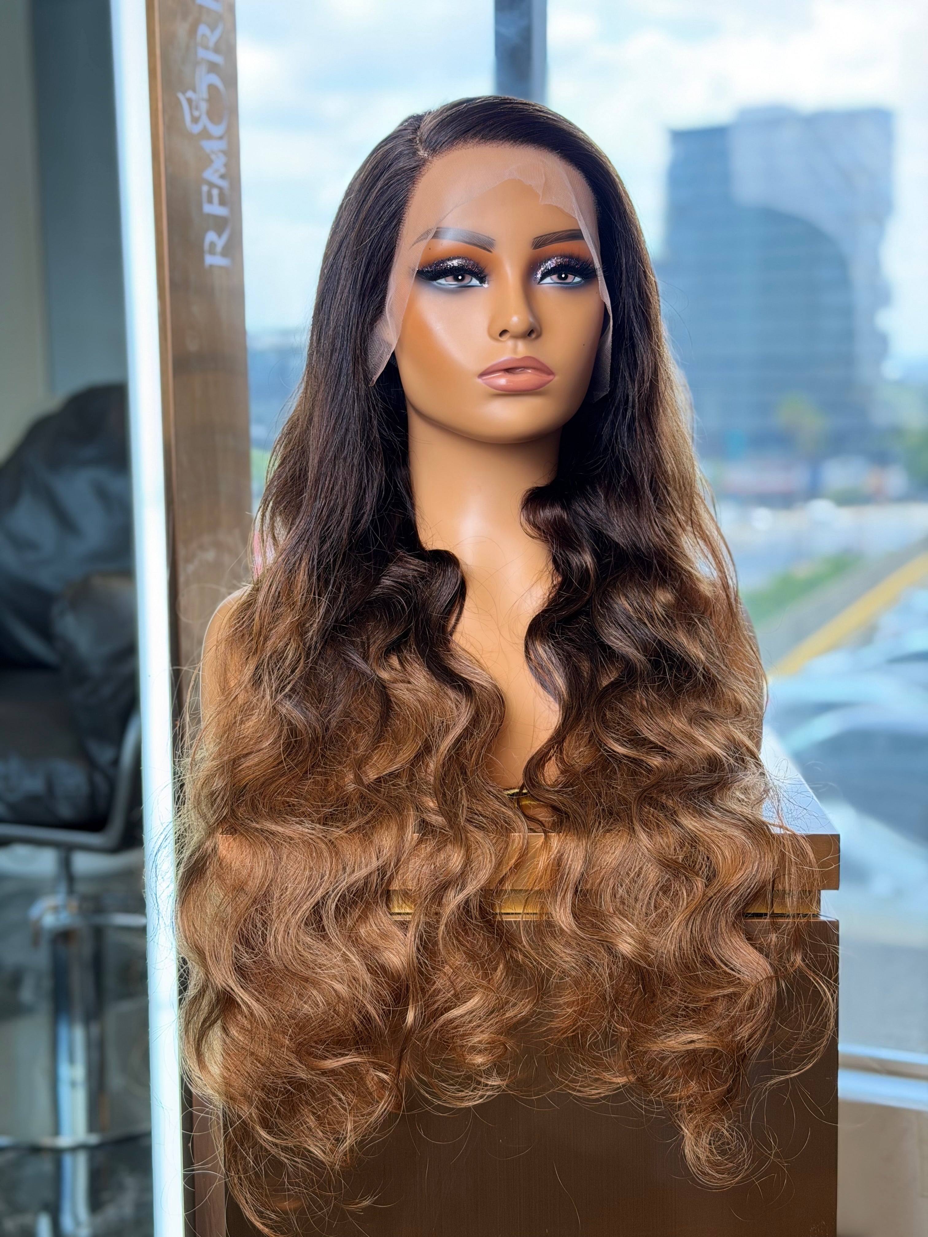 28 Inch Ombre Honey Brown Body Wave Human Hair Wig