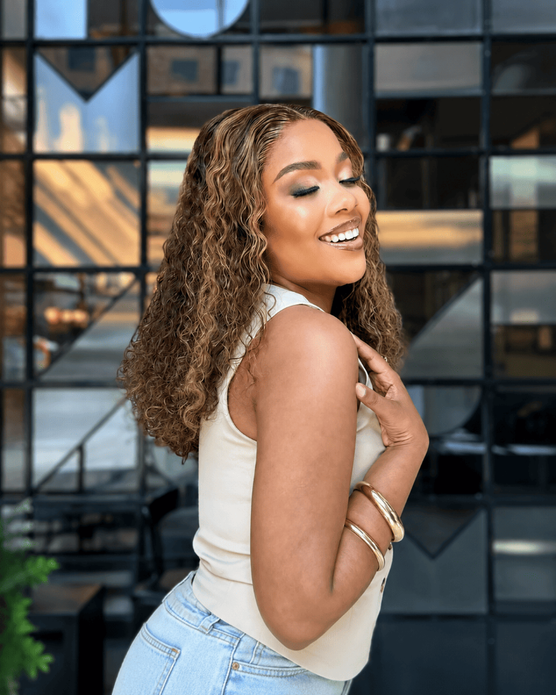 18 Inch Highlight Curly Glueless Human Hair Wig