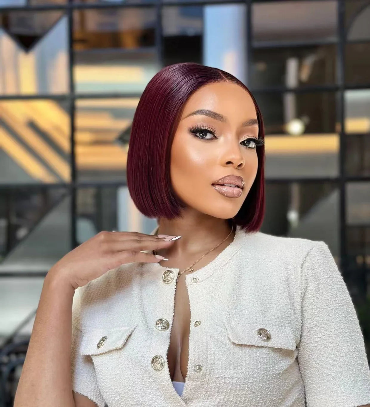8 Inch Burgundy Glueless Bob Wig