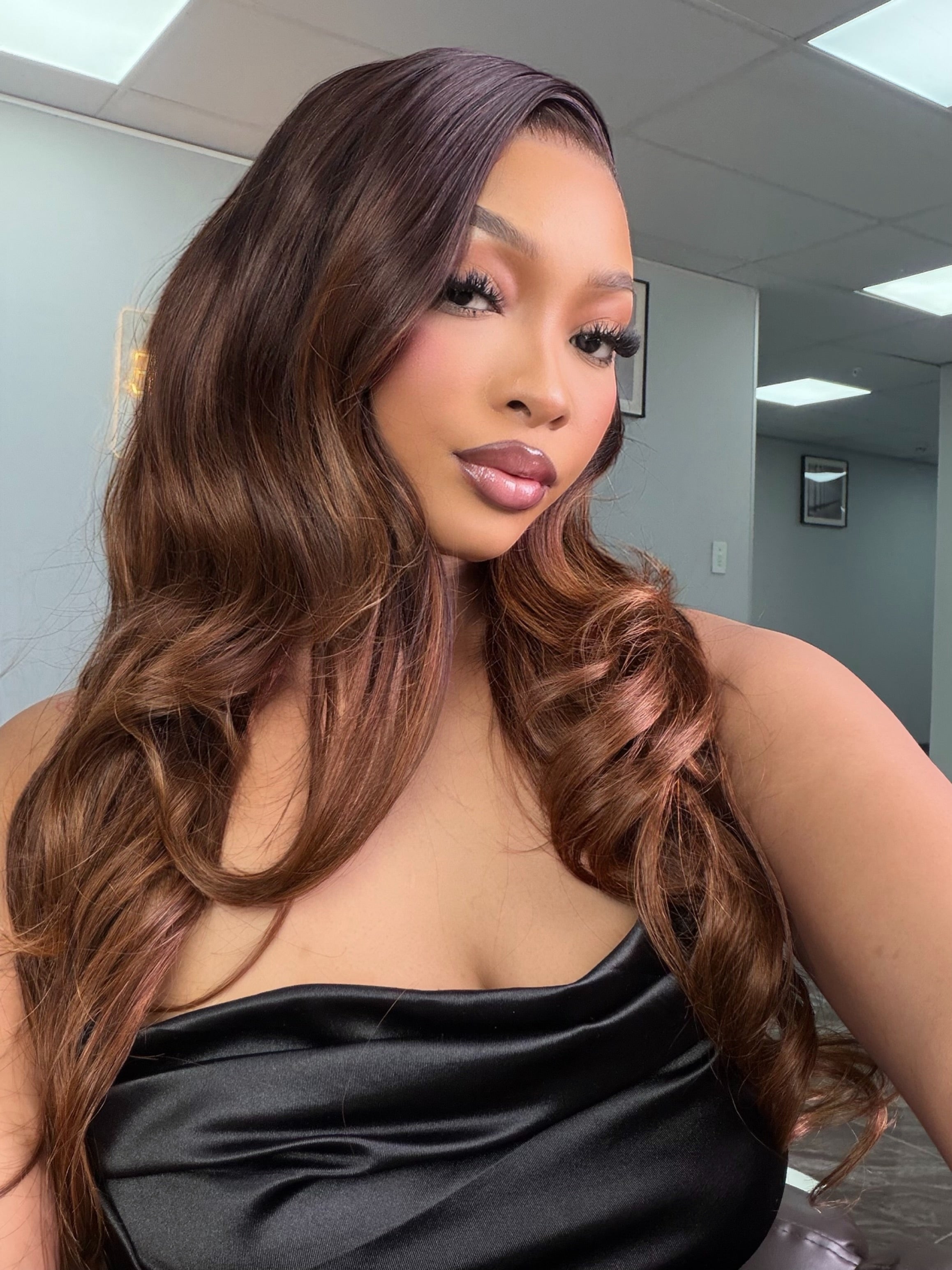 28 Inch Ombre Chocolate Brown Straight Frontal Human Hair Wig