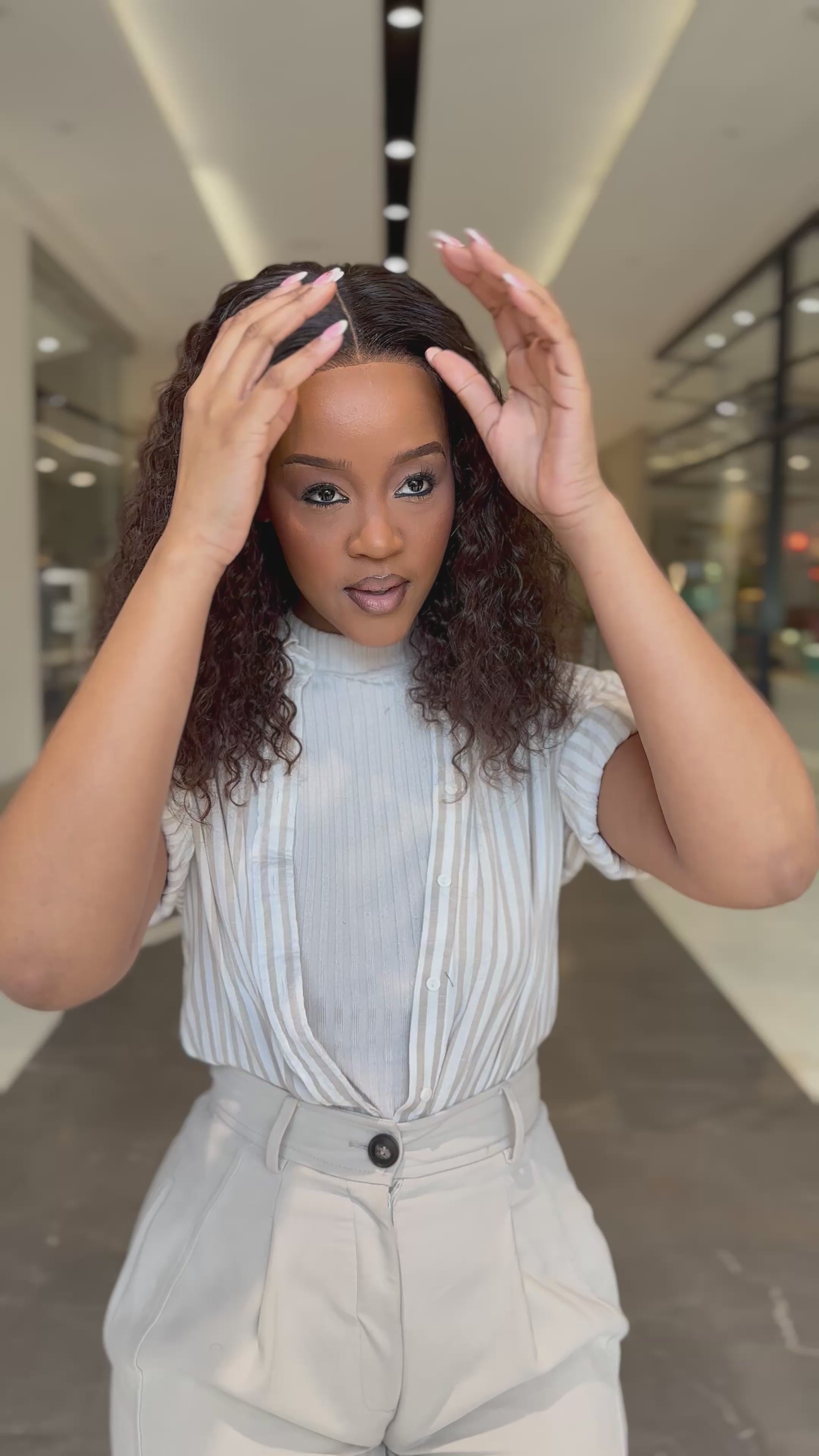 Load video: 14 Inch Honey Brown Curly Glueless Human Hair Wig