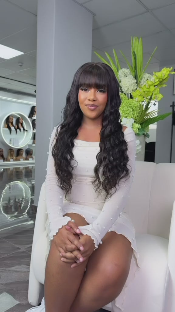Load video: 26 Inch Loose Wave Human Hair Wig with Bangs