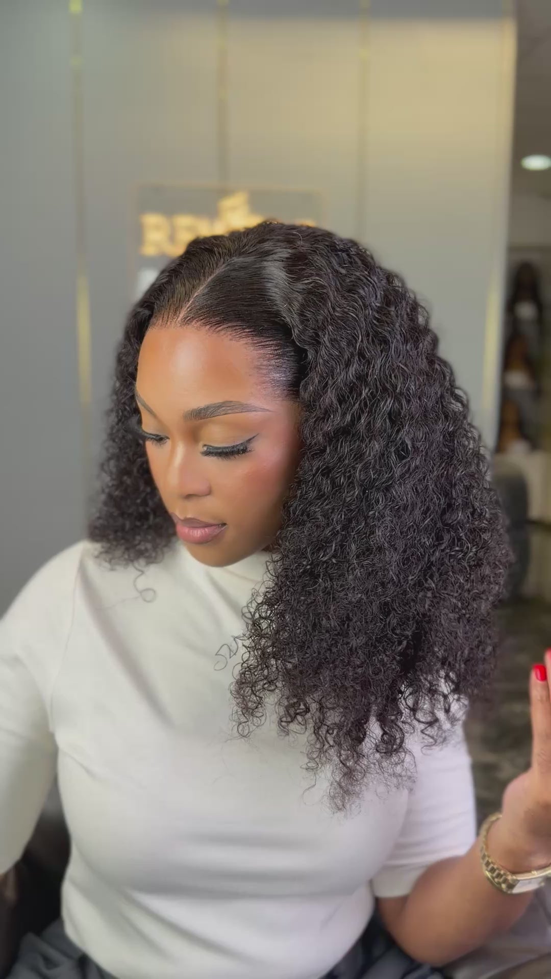 Load video: 20 Inch HD Curly Frontal Wig Human Hair