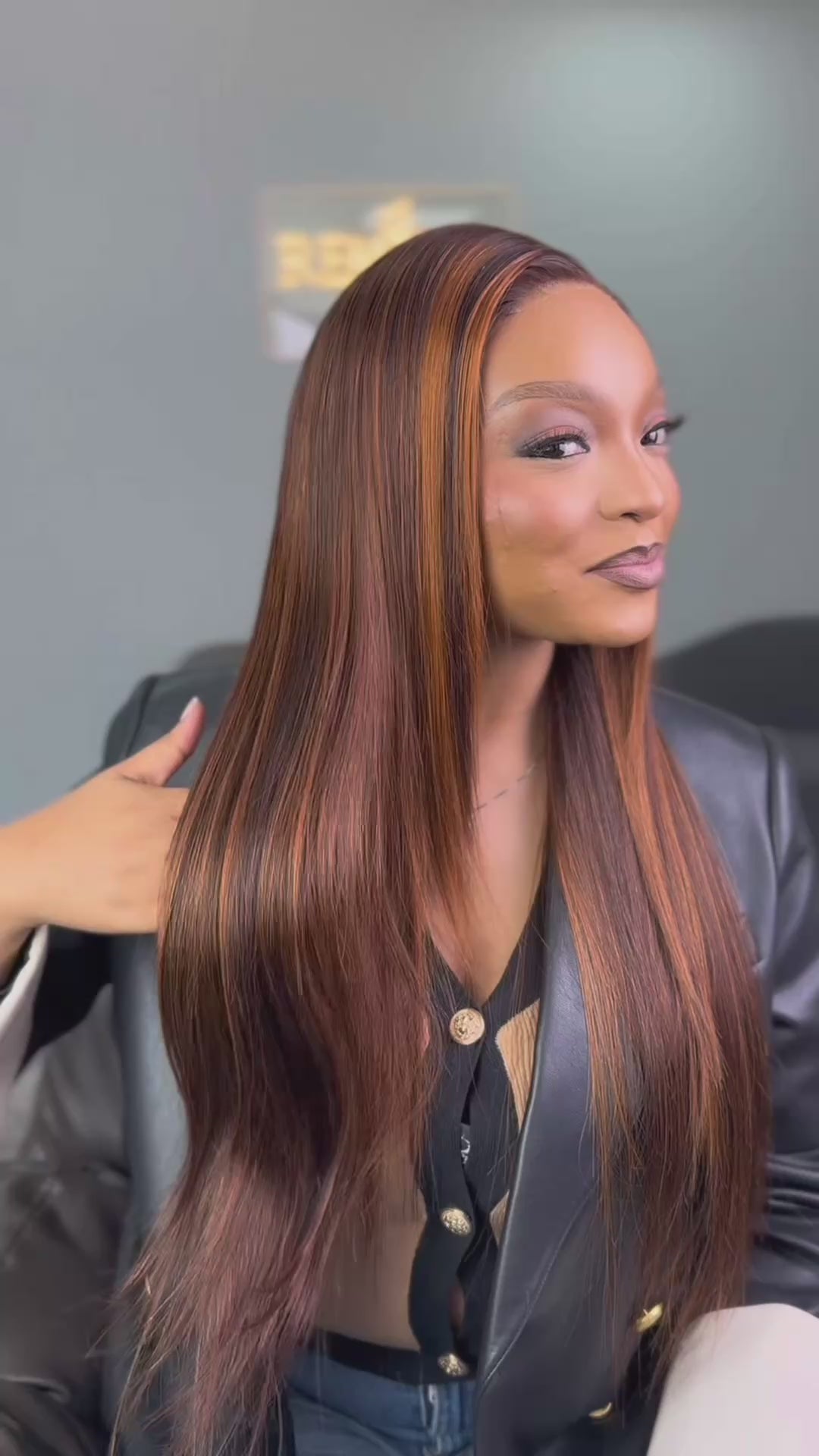Load video: 24 Inch Brown Highlight Glueless Straight Human Hair Wig