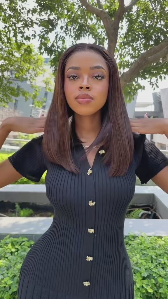 Load video: Chocolate Brown Glueless Human Hair Bob Wig