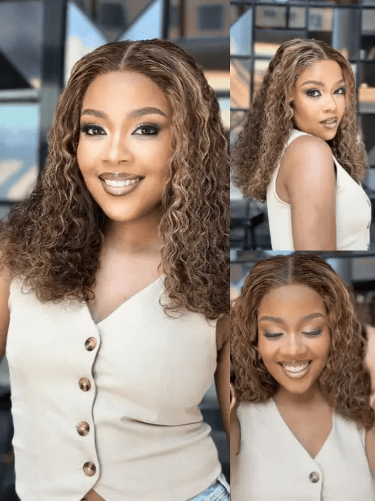 18 Inch Highlight Curly Glueless Human Hair Wig