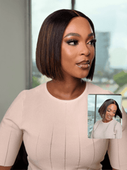 8 Inch Highlight Blunt Cut Glueless Human Hair Bob Wig